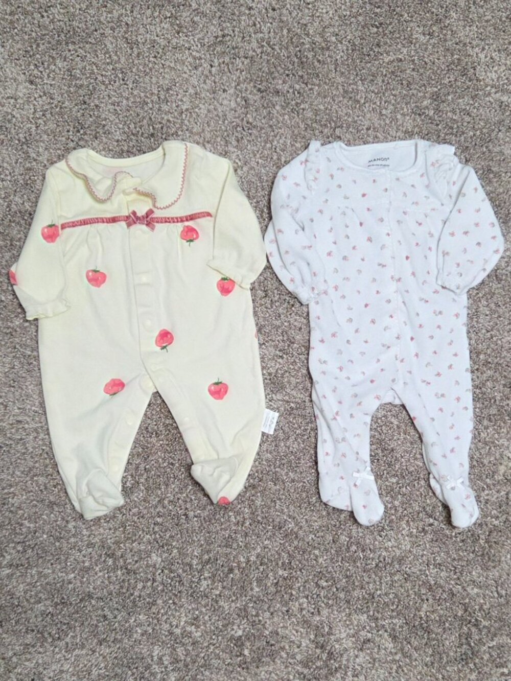 2 Infant Footed Sleeper Bundle, 3 months, Strawberries/Floral patterns